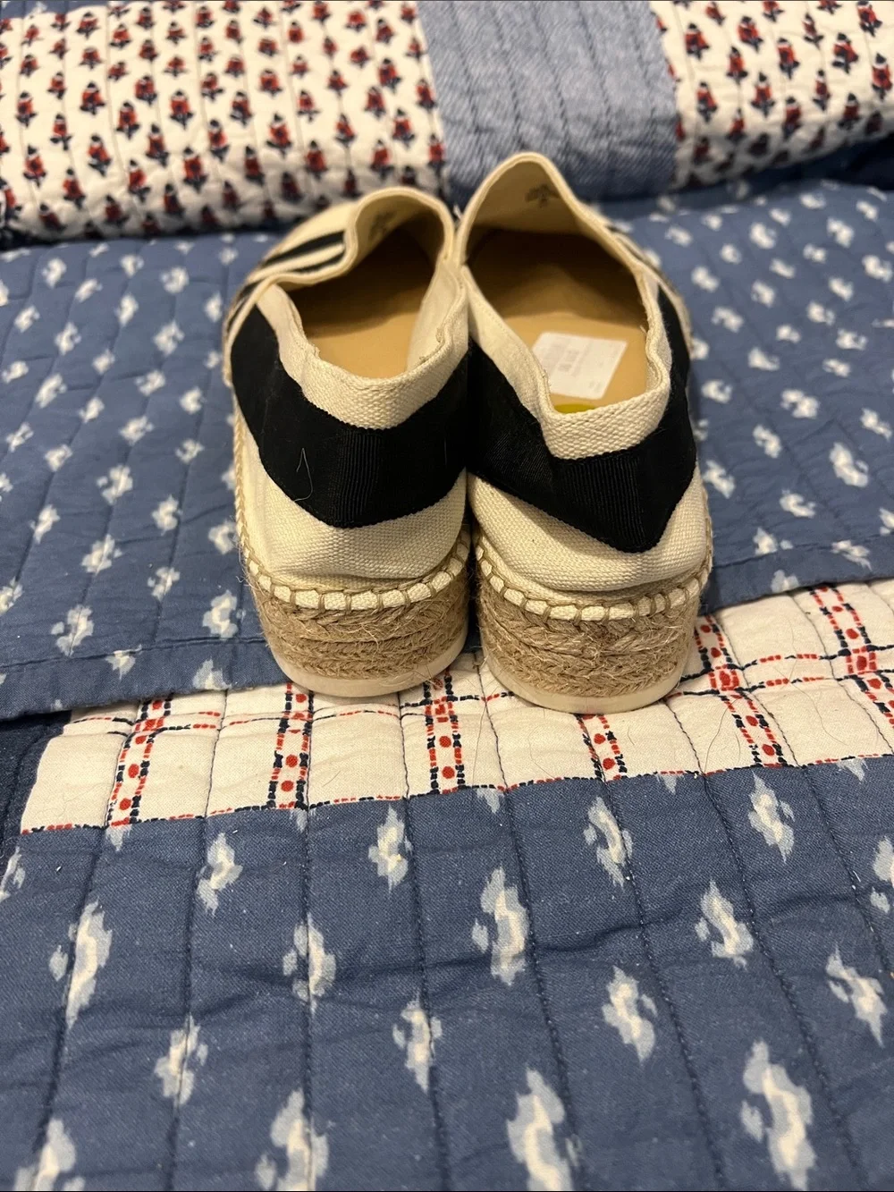 Nine West Black and Cream Striped Espadrille Flats